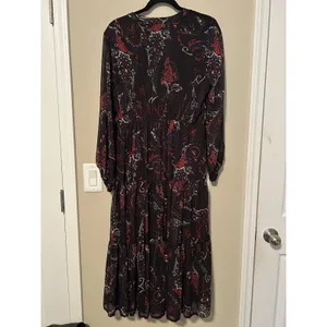 REBA | Black Paisley Print Midi Dress Sheer Sleeves Metallic Detail | Size L thumbnail 7