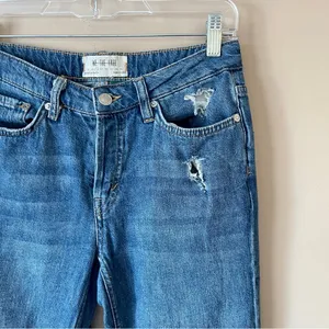 FREE PEOPLE Blue Relaxed Heritage Flare Distressed Button Fly Denim Jeans Sz 26 thumbnail 2