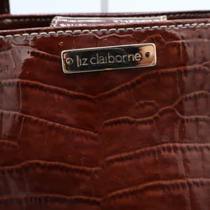 Liz Claiborne Tote Bag Women's Large Croc Embossed Brown Patent Faux Leather thumbnail 3