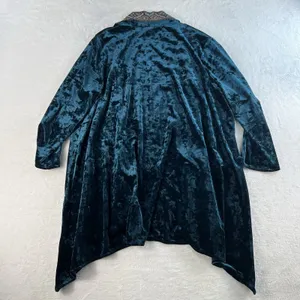 Boho Large L Crushed Velvet Kimono Embroidered Teal Open Front ANDREE By Unit thumbnail 12