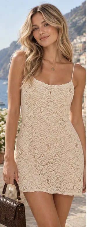 Wild Fable Crochet Mini Dress Cream Shell Detail Small NWT thumbnail 1