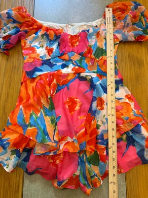 Luxxel Vibrant Abstract Floral Puff Sleeve Ruffle Romper Size Large thumbnail 6