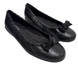 Walking‎ Cradles Black Leather Ballet Flats Bow Whipstitch Womens 8.5 B thumbnail 1