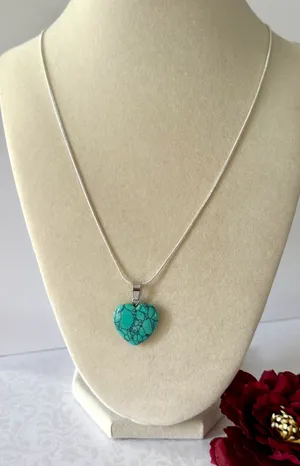 Sterling Silver Turquoise Heart Necklace (459) thumbnail 1