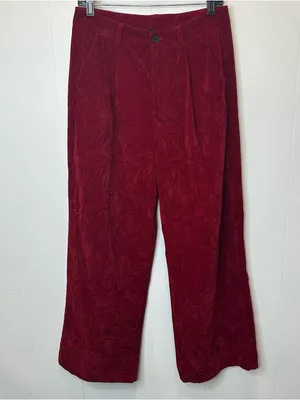 Cider Large Women’s Deep Red Crushed Velvet Pleated Trousers Pants thumbnail 2