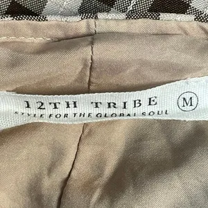 12Th Tribe Women's Brown Gingham Check Wide Leg Baggy Trousers Pants Size S thumbnail 4
