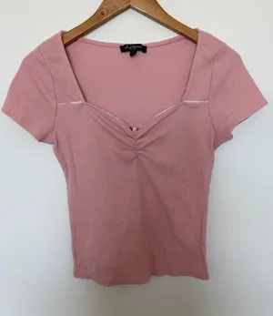 Rue21 Pink Ribbed Sweetheart Scoop Tee with Charm thumbnail 1