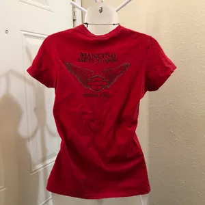 Vintage Red Harley Davidson fitted henley Tshirt tee top shirt blouse rhinestone stars short sleeve Made in USA 2000s #y2k #goth #punk #biker #motorcycle rock thumbnail 4