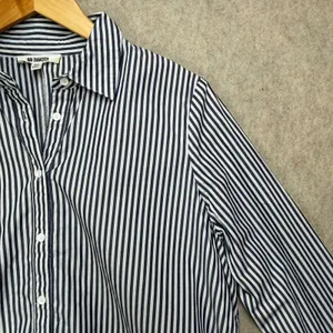 BB Dakota Navy Blue White Striped Cotton Long Sleeve Shirt Dress M‎ Prep Coastal thumbnail 3