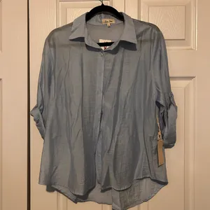 Love Note Light Blue Straight Leg pants and button down top thumbnail 2