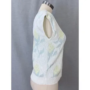 Vintage‎ Sweater Vest White Floral Pastel Knit V-Neck Cotton G.F.C. Ltd Size M thumbnail 11