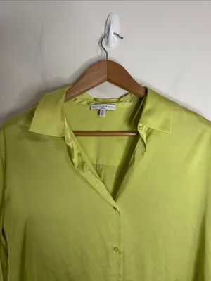 Maison d’Amélie Paris Lime Green Satin Button Down Blouse size L thumbnail 3