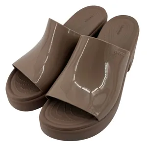 Crocs Brooklyn Slide Block High Shine Heel Sandals Latte Tan Women 11 Chunky Y2K thumbnail 1