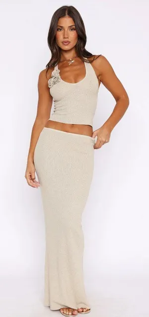 White Fox Magic Memory Knit Maxi Skirt in Champagne thumbnail 1