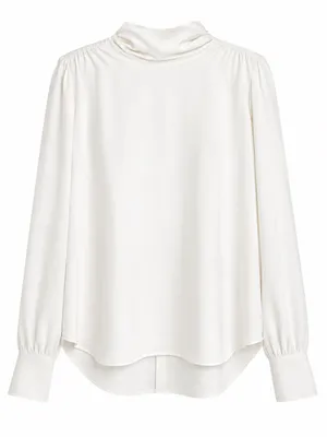 Ann Taylor Petite Women’s Ivory Cowl Neck Long Sleeve Blouse. Size: Small Petite thumbnail 2