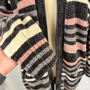 Olive + Oak Chenille Longline Cardigan Womens Medium Striped Grey Pink Cream thumbnail 4