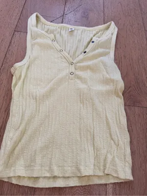 Women’s Pale Yellow Ribbed Henley Tank Top thumbnail 3