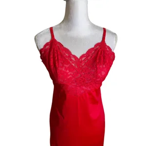 Vtg 1960s Vanity Fair Nylon Lace Slip Cherry Red Size 34 thumbnail 2