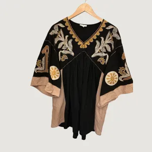 Easel Los Angeles Black Embroidered Cotton Babydoll Tunic Dress ED23074 Medium thumbnail 2