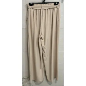 Hooever Hi Waist Wide Leg Tie Belt Beige Cream Dress Pants M, Office Minimalist thumbnail 4