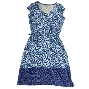 Boden Amelie Jersey Cap Sleeve Belted Dress Soft Stretch Blues White Size 10 thumbnail 4