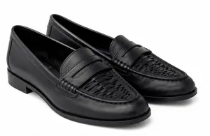 Vince Camuto Calie Black Leather Woven Penny Loafers Size 8 thumbnail 1