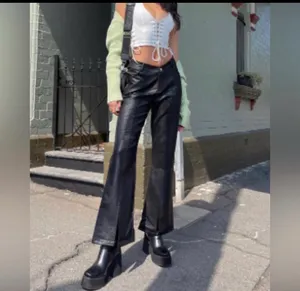 Princess Polly Black faux leather flare Pants Low Rise thumbnail 2