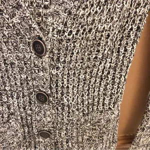 American Eagle Cotton Button Front Cardigan‎ Heather Marled Black White Small thumbnail 5