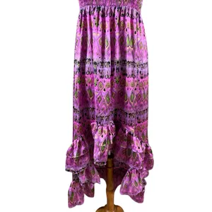Classique Pink Purple Strapless Maxi Dress S Boho Ruffle Festival Y2K Vibes thumbnail 4