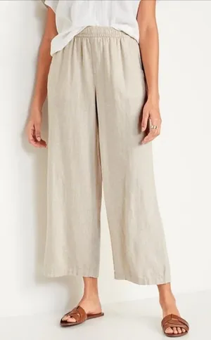 Old Navy Womens High Rise Wide Leg Pants Cotton S Beige Minimal Organic Earthy thumbnail 1