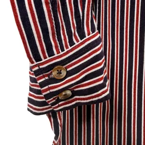 Maeve Anthropologie Striped Tunic Shirt Womens XS Button Down High Low Red Navy‎ thumbnail 5