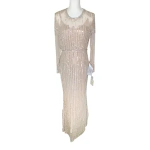 Mac Duggal Rose Gold Sequin Beaded Illusion Trumpet Gown Size 8 NWT FLAWED thumbnail 2