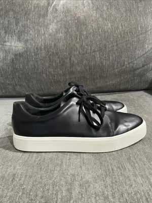 Vince Black Leather Sneakers Size 9 thumbnail 4