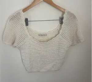 Abercrombie & Fitch Cream Crochet Knit Crop Top Scoop Neck Short Sleeve Small thumbnail 1