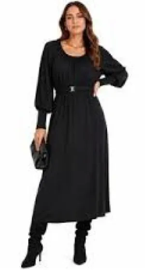 Tuckernuck Kendall Dress Women Small Black NEW Belted Bishop Sleeve Midi thumbnail 1