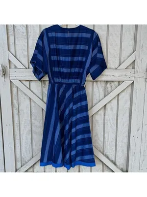 Vintage 70s 80s Short Sleeve Modest Dress Stripes cottagecore granny thumbnail 7