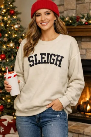 Source Unknown Cream ‘Sleigh’ Holiday Sweatshirt – Cozy Graphic Pullover thumbnail 1