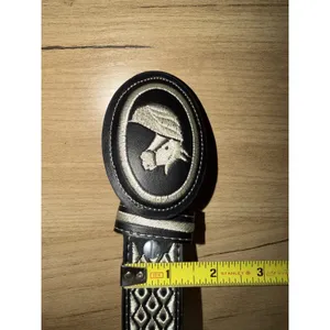 Vintage Leather Mexican Belt Size 26 YAC BLACK AND WHITE Pony Horse Bronco thumbnail 6