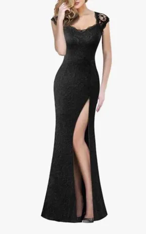 NEW Lace Sweetheart Neck Open Back Adjustable Slit Formal Gown Maxi Dress L thumbnail 3