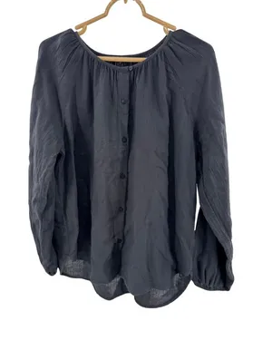 Quince 100% Organic Cotton Gauze Peasant Blouse M black boho casual work neutral thumbnail 1