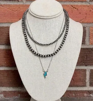 Turquoise Lightning Bolt and Navajo Style Pearl Necklace thumbnail 2