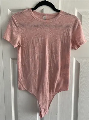 Victorias Secret Palm Leaf Burnout Bodysuit Womens Size S Pink Tropical‎ thumbnail 1