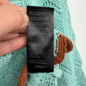 Urban Outfitters Mint Green Pointelle Knit Cropped‎ Sweater Brown Trim Bow Med thumbnail 5