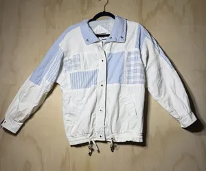 Vintage IZZI Patchwork Windbreaker‎ Jacket Women’s Small Blue White 90s thumbnail 1