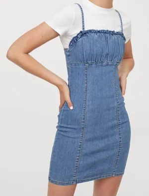 H&M Divided Denim Mini Dress with Spaghetti Straps -‎ Size M thumbnail 1