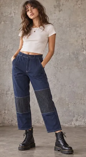 Sandrine Rose NWT Pants Women's 27 Navy Patchwork Workwear Indie Utility Ankle thumbnail 1