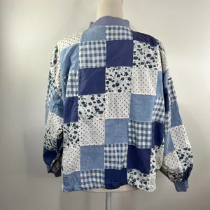 Patchwork Bomber Jacket by Tangibles Blue Cotton Florals Gingham Size M thumbnail 10
