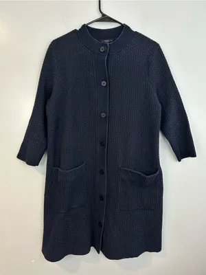 COS Textured Oversized Button Front Swing Navy Blue Large Cardigan Sweater Small thumbnail 1