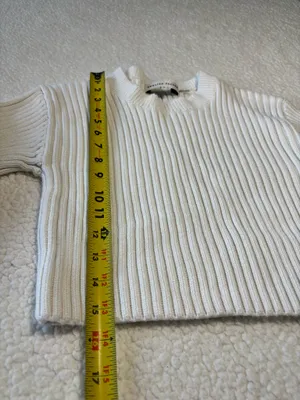 English Factory white Minimalist Cropped Ribbed Knit Sweater Medium 100% Cotton thumbnail 3