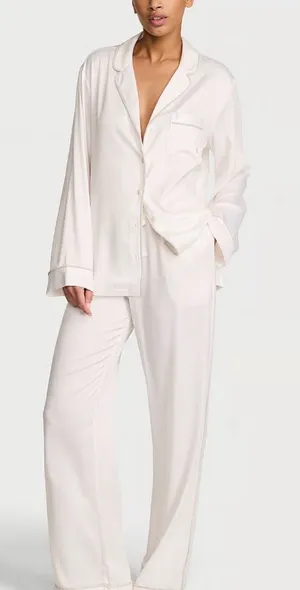 Victoria’s Secret Signature Satin Shine Long Pajama Set Pink Small NWT thumbnail 1
